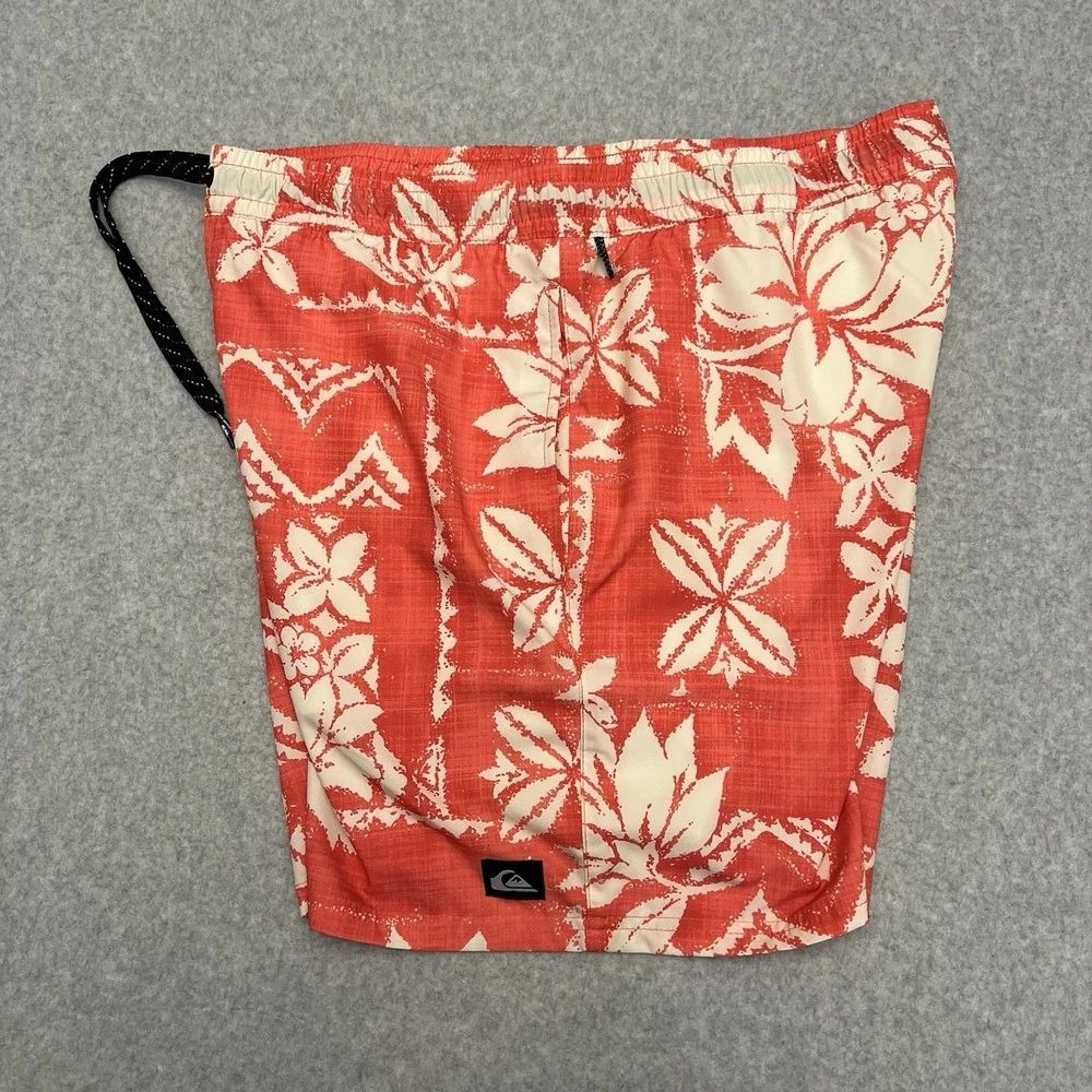 Quicksilver Swim Trucks Men Large Red AOP Geometric Floral Drawstring Surf Beach